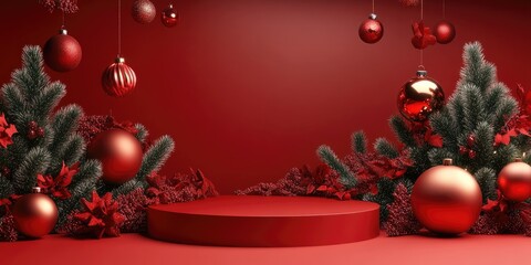 Poster - Abstract podium backdrop for Christmas featuring geometric spheres 3D render