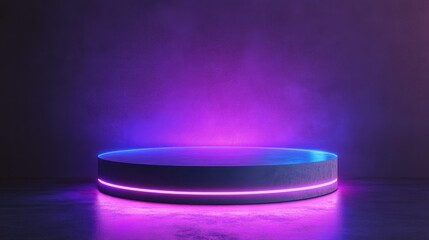 Poster - Display pedestal with glowing light 3D rendering of a design platform