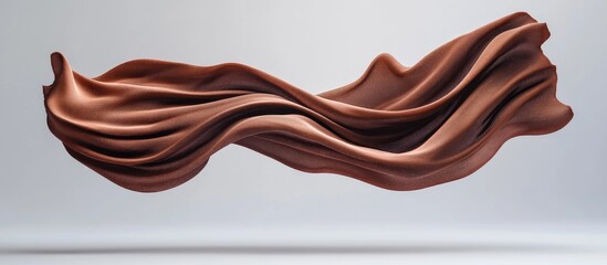 Aufkleber - Elegant floating brown textile in mid air dynamic abstract cloth display background 3D rendering of fabric in motion