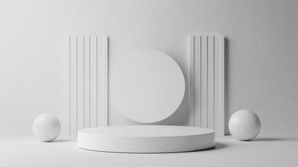 Canvas Print - Minimal 3D rendering of a white geometric podium background design