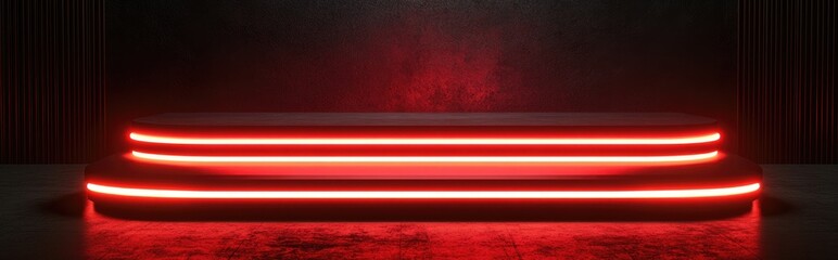 Poster - Product Display Stage Featuring Red Neon Light Against a Dark Backdrop 3D Rendering