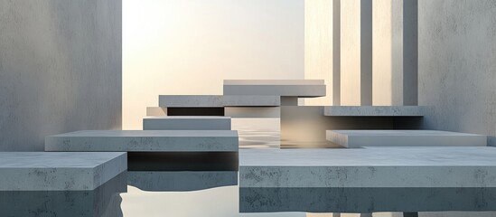 Poster - Abstract geometric cube platforms 3D rendering Digital computer illustration