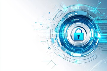 Aufkleber - Symbolic padlock icon, network data and dynamic lines on a light blue background representing cyber security