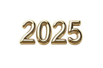 Golden inscription 2025 on a transparent background