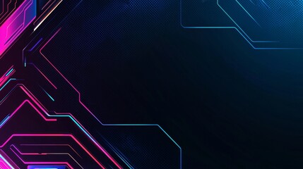 Poster - The modern neon light arrow line background has blue and pink futuristic laser banners and geometric show backdrops in luminous colors.