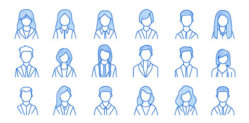 Aufkleber - Avatar people silhouette blue line art icon collection isolated on white background