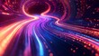 © fotofabrika - Vibrant digital abstract with flowing lines and glowing particles in a colorful, cosmic setting at twilight