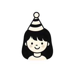 Wall Mural - Girl in festive birthday hat on head line black icon isolated on white background. Party icon