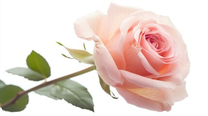 Wall Mural - A delicate pink rose, fully bloomed, isolated on a white background, perfect for floral designs.