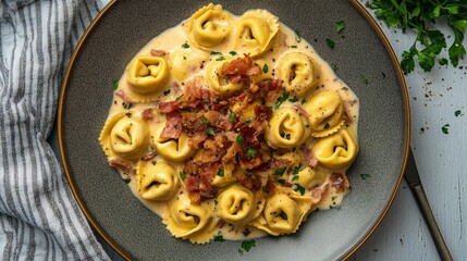 Creamy Tortellini with Crispy Bacon