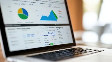 Fototapete - Modern laptop screen displaying vibrant website analytics
