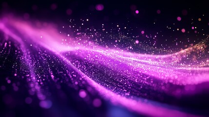 Poster - vibrant purple and pink waves of light creating a mesmerizing display of glittering particles in a d