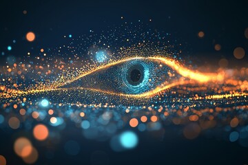 Poster - the hologram of cyber spy technology, with the virtual eye of internet control surveillance and the 
