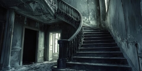 Poster - Abandoned Staircase in a Decaying Mansion