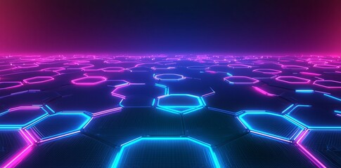 Poster - Futuristic hexagonal background with glowing neon effect. Modern technology background.