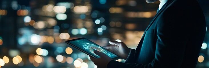 Poster - Cyber security technology protects business data by preventing unauthorized access and providing biometric identification capabilities.