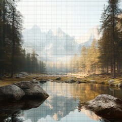 Wall Mural - Mountain lake reflection in a forest setting.