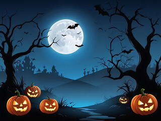 Halloween Spooky Blue Scene Background. ai