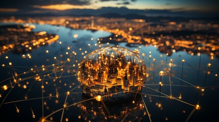 Wall Mural - a city is shown in a glowing, illuminated state