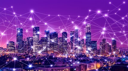 Poster - The concept of smart networks and connections in Bangkok, Thailand at night