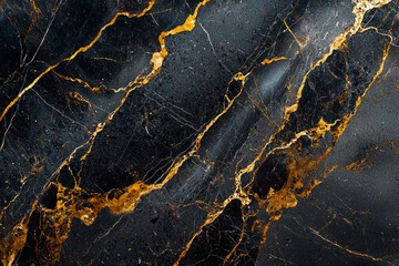 Fototapete - Black marble with Golden brown veinings. Gold and black marble.