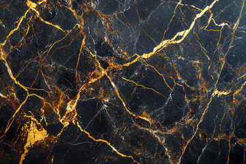 Fototapete - Black marble with Golden brown veinings. Gold and black marble.