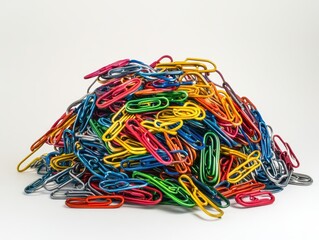 Vibrant Paper Clip Sculpture - Abstract Metal Art Installation with Multicolored Office Supplies for Creative Workspace Decor