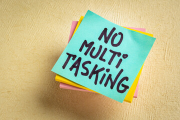 Sticker - no multitasking - efficiency advice or reminder - handwriting on a sticky note