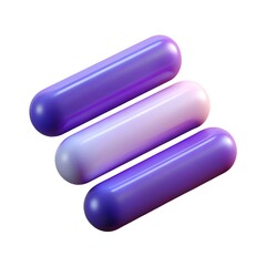 Wall Mural - Abstract 3D illustration of three purple. glossy capsules arranged in a staggered formation.