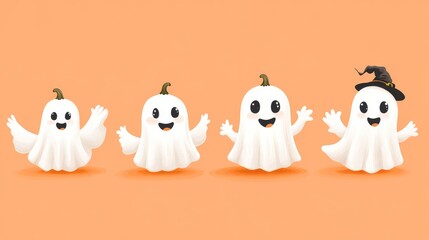 Ghosts and pumpkin of many ages collection, cartoon cute image