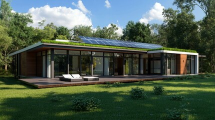 Wall Mural - modern eco friendly house with a green rooftop