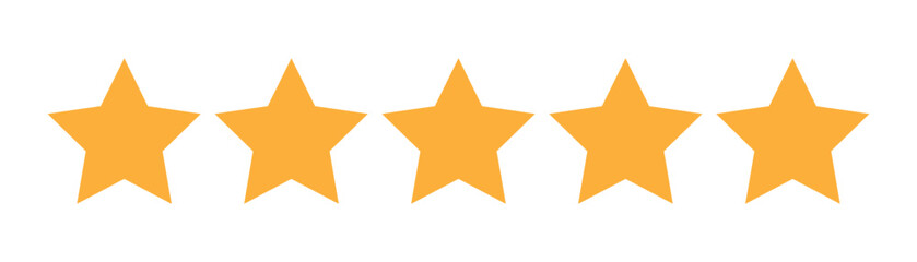 Poster - Five stars icon vector. Five stars customer product rating review flat icon for apps and websites, quality rating symbols. Five gold stars for review, rating and rank isolated on white background.