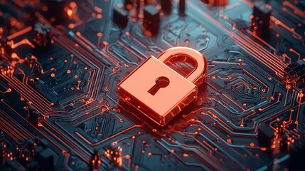 Aufkleber - A cyber security illustration showing a digital lock, glowing, futuristic, protecting business and financial transactions, defending from cyber attacks and keeping their data private.