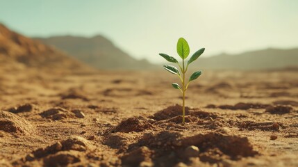 Small green sprouts grow in the desert.