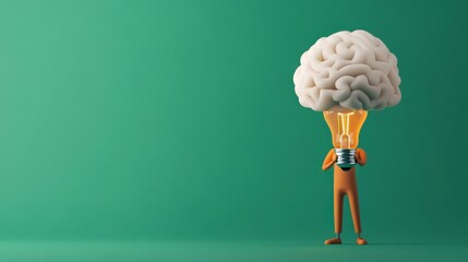Wall Mural - a creative illustration depicting a character holding a light bulb and a brain, symbolizing innovati