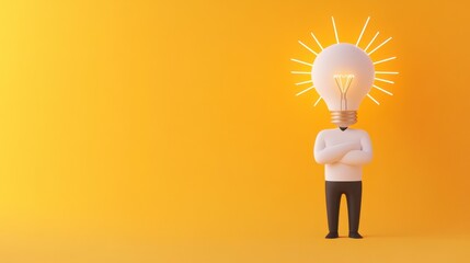 Wall Mural - a creative character with a light bulb head symbolizes innovative ideas and inspiration against a vi