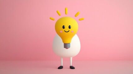 Wall Mural - a cheerful character resembling an egg, holding a light bulb, symbolizing creativity and inspiration