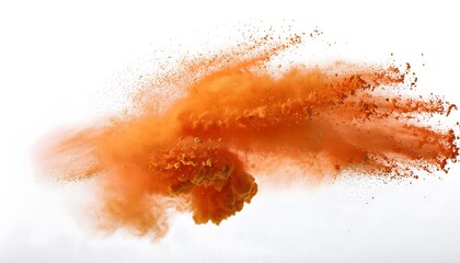 bright orange holi powder explosion burst isolated on white background