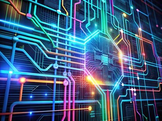 Aufkleber - An Abstract, Futuristic Representation Of An Artificial Intelligence Machine Using Colored Lines To Draw A Complex, Technical Diagram On A Digital Screen.