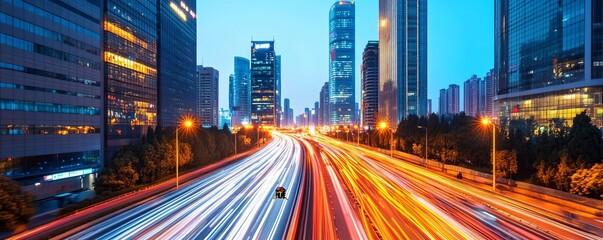 Digital highway patrol, AI-driven enforcement, modern cityscape, evening traffic