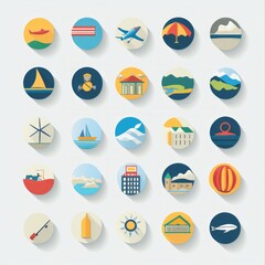 Set of 25 flat design icons for travel.