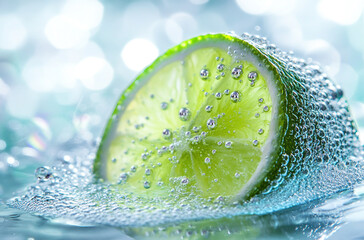 Canvas Print - Close up shot of sliced lime in water