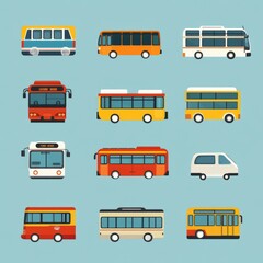 Canvas Print - Set of flat bus icons, different types of city transport.