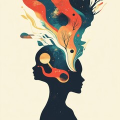 Wall Mural - Silhouette of a person with abstract shapes and colors.