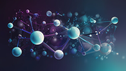 Abstract background where molecular shapes float in a swirling, misty atmosphere, using soft gradients of blues, purples, and whites