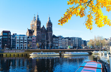 Sticker - Church of St Nicholas over canal, Amsterdam, Holland