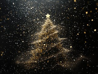 Wall Mural - Festive Christmas Tree in Golden Sparkling Night Sky