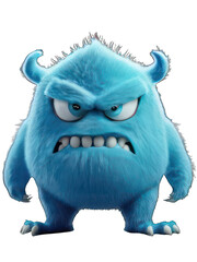 A Blue Cartoon Monster With Sharp Teeth and a Fierce Expression Ready to Scare at Halloween Isolated on a White Background