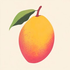 Wall Mural - Single mango with a green leaf on a light background.