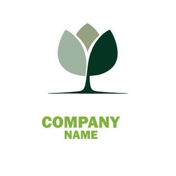 Elegant abstract tree logo featuring symmetrical leaves set against a smooth blue to pink gradient background, ideal for branding, environmental themes